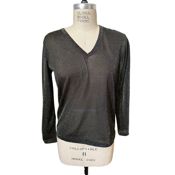 Maison Lurex Paris Sheer Metallic Shirt Women’s Size Small Black Gold - Picture 1 of 7